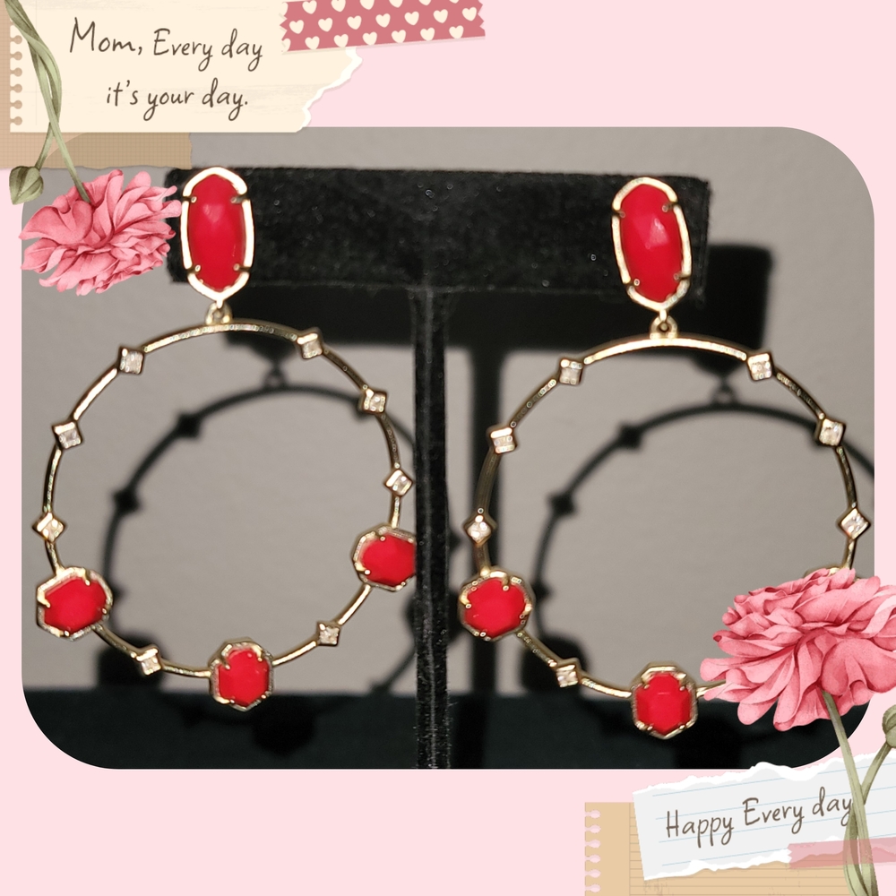 Kendra Scott Shelia Red and Gold Statement Earrings